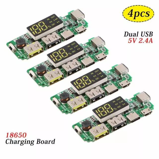 4pcs 18650 Board Dual USB 5V 2.4A Mobile Module 18650 Lithium Battery Charger