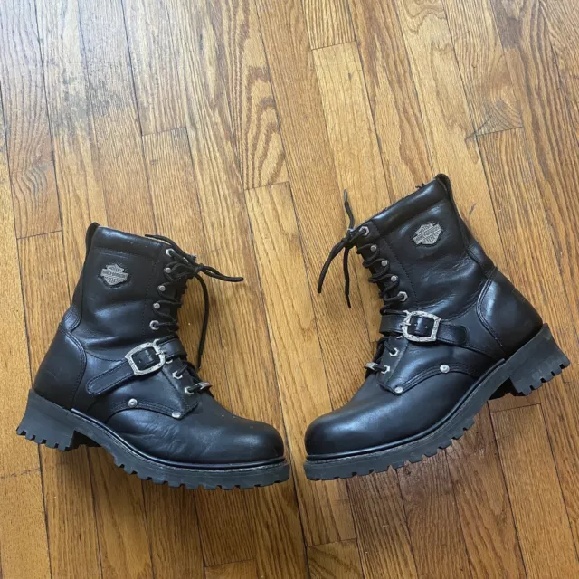 Womens Harley Davidson Boots Size 9.5 US Black Leather With Buckle Straps