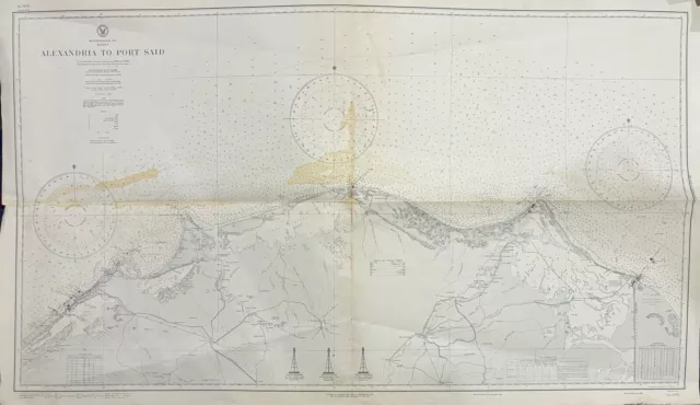 1941 WW2 US NAVY Nautical MAP - Egypt Alexandria To Port said Cloth Material