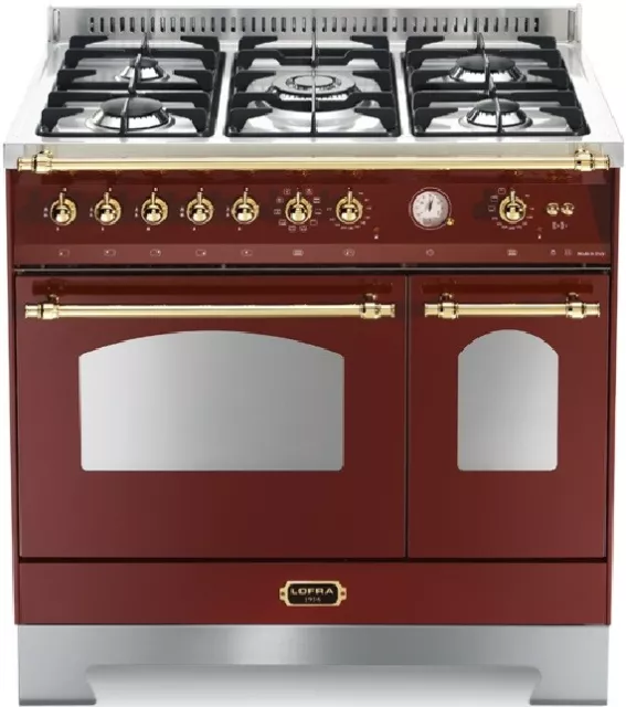 Lofra Roulé Rrd96mfte/Ci Cuisine 90X60 Rouge 5 Brûleurs Double Four