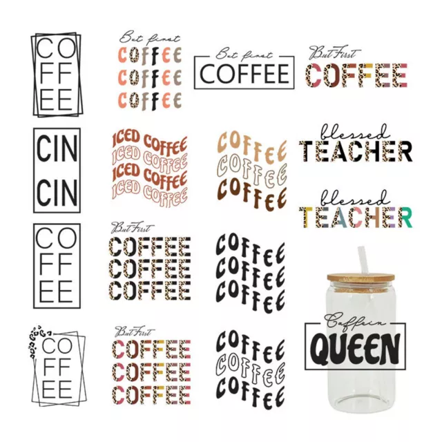 New 3D UV DTF Glass Coffee Cup Transfer Sticker - 1X Cup Wrap Included