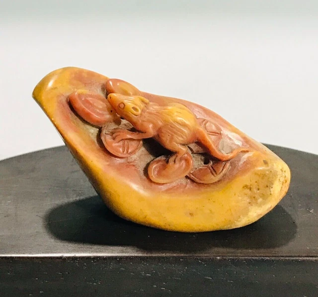 natural shoushan stone handwork carved mouse coin Bring wealth statue seal stamp