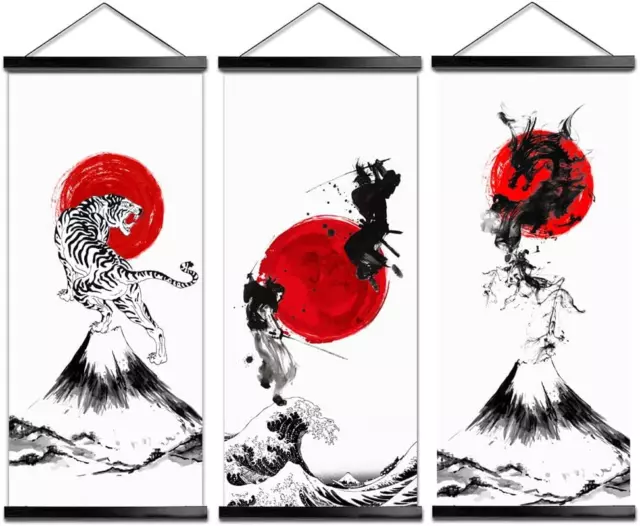 Japanese Samurai Canvas Print Hanging Poster Original Art Dragon and Tiger Warri