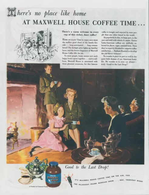 1945 Maxwell House Coffee Service Women Home On Leave Fire WWII Vtg Print Ad LO6