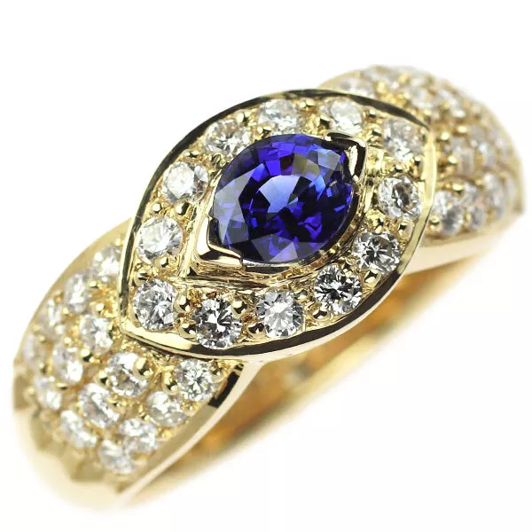 K18YG Sapphire Diamond Ring 0.64ct D0.779ct - Auth free shipping from Japan- Aut