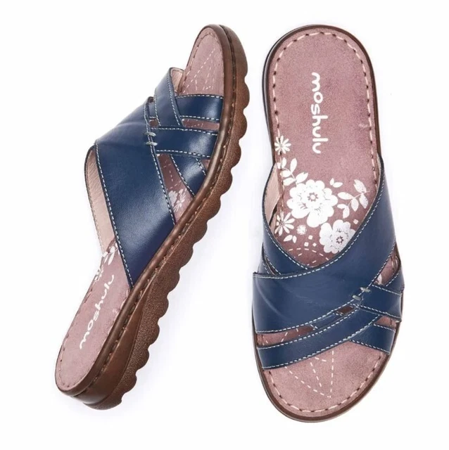 MOSHULU BLUE LEATHER toe loop sandals. UK size 6. EU 39. Boxed