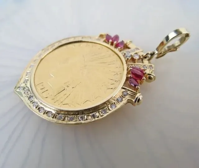 1915 US Ten Dollar Indian Head Coin Pendant With Chain 14k Yellow Gold Plated 2