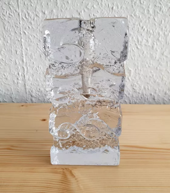 INGRID GLAS Blockvase Solifleur Blockkristall Zweigvase 14 cm – 70er Jahre