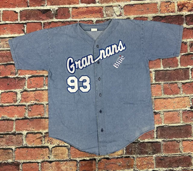 Vintage Labatt Blue Beer Gear Denim Baseball Jersey Grannans Mens XL 90s Brockum