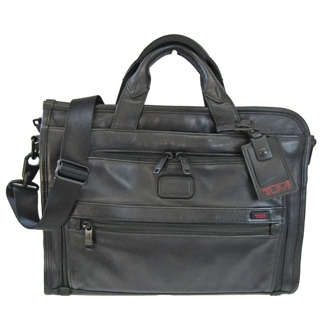 Tumi Slim Deluxe Portfolio 96110DH Men's Leather Briefcase Black BF565731