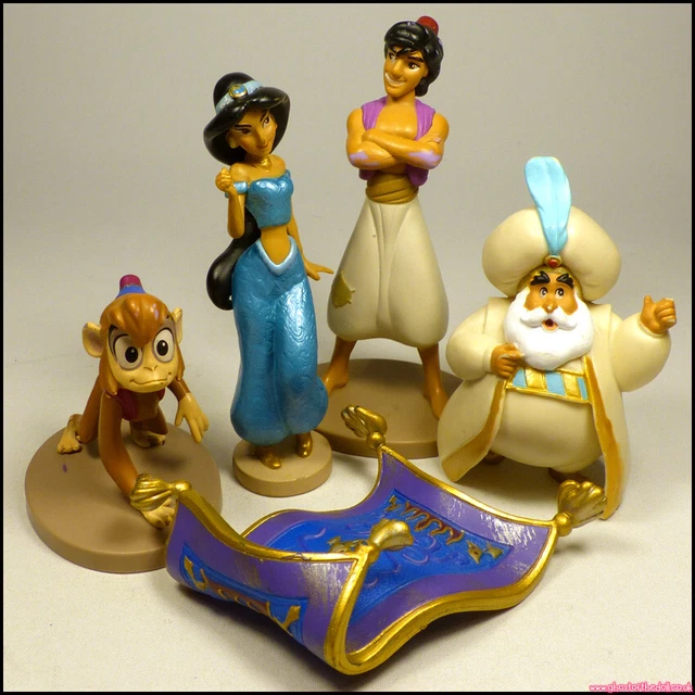 DISNEY ALADDIN DELUXE Figurine Set ABU Sultan JASMINE Carpet 5x Figures ...