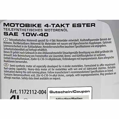 Motoröl Set Ölfilter OX410 Ester 10W40 4 Liter für Honda  FX NX Kawasaki Suzuki 4
