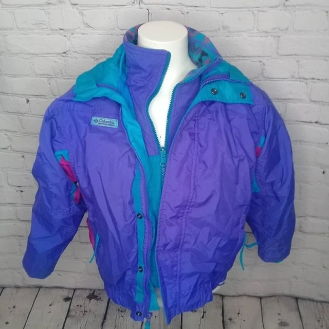 Columbia Bugaboo Kids 90's Bold Purple & Aqua 3-1 Ski Jacket Sz M