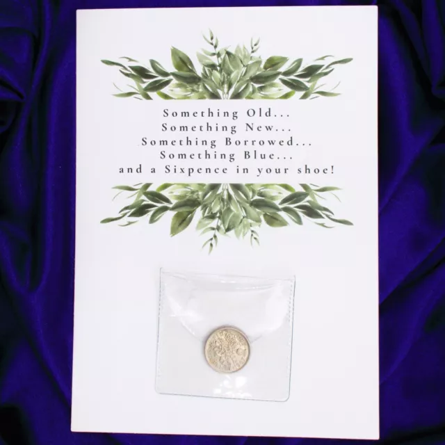 Wedding Card Queen Elizabeth II Sixpence "Origin of Wedding Rhyme©" Bride Luck J