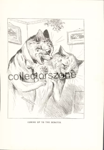 Louis Wain Book Print Cats Scratching each other 9 x 6.5 inches