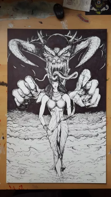 Egyptian Princess with Demon Cover ORIGINAL Comic Art on 11x17 bristol board
