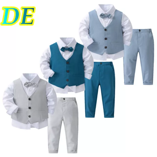 Baby Jungen Gentleman Smoking Anzug Fliege Hemd Weste Hose 4tlg Taufanzug