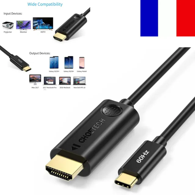 1.8m/6ft USB C Type C to HDMI Câble Adaptateur 4K 60Hz pour MacBook/iPad Pro #FR