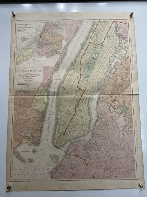 Large Format 1905 COLOR Rand McNally Map Atlas Page Business District New York