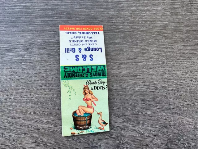 Vintage Matchbook Cover, Sexy Girlie Pinup, S&S lounge & grill, Telluride, Colo.