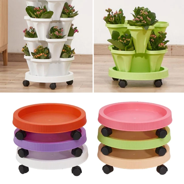PLANT STAND POT Trolley w/ Wheels Movable Flexible Flower Pot Tray