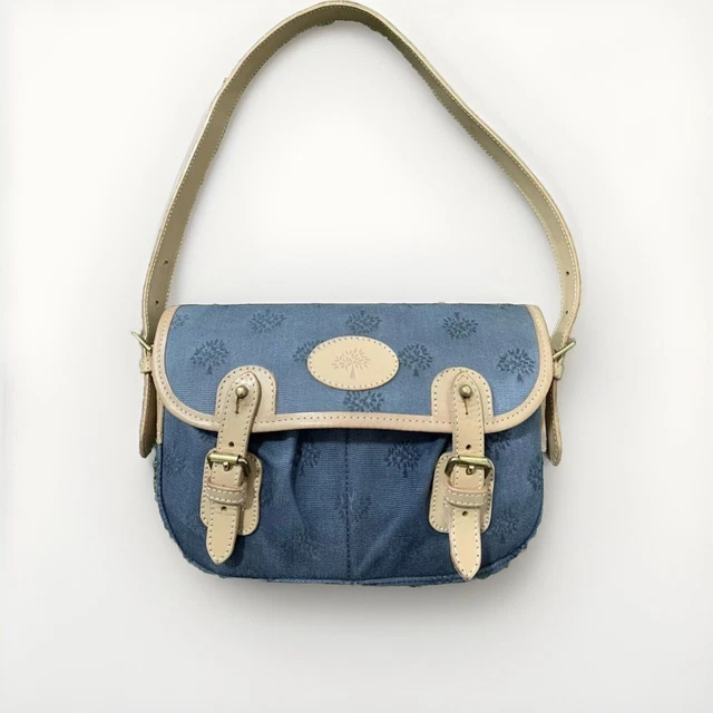 VINTAGE MULBERRY WOMENS Blue Brown Canvas Leather Trout Satchel Shoulder Bag VGC 141.00 PicClick UK
