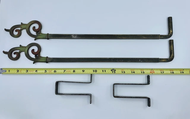 2 Vintage Victorian Art Deco Swing Arm Curtain Rods with Brackets 18 3/8” Long 8