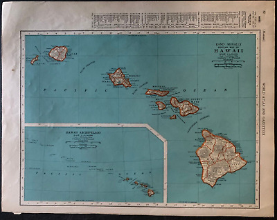 1938 Collier's World Atlas & Gazetteer - 11 x 14 Map of Hawaii & Panama Canal