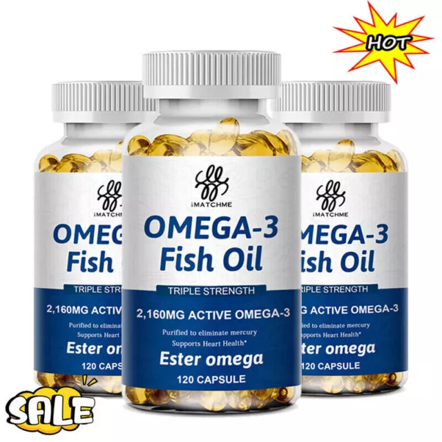 Omega 3 Fischöl Kapseln -120 Softgels - 2160mg -1296mg EPA 864mg DHA pro Kapseln