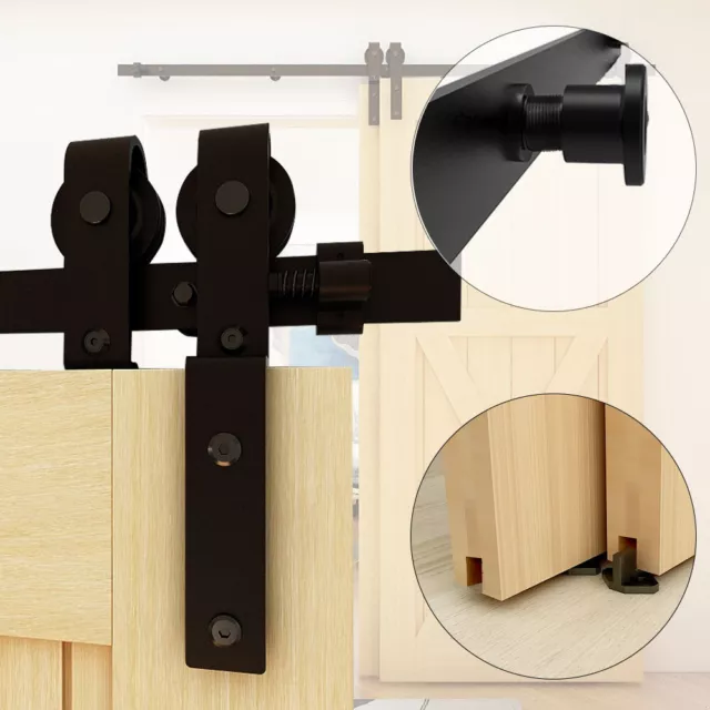 CCJH 5-16FT Bypass Sliding Barn Door Hardware Kit Single Track for Double Doors
