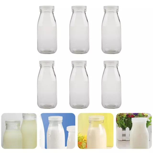 6 Pcs Glass Heat Resistant Milk Bottle Water Juice Bottles with Lids