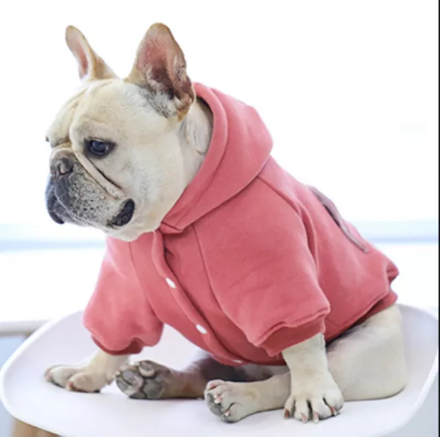 Vetement chien type Bouledogue Français sweat à capuche, corail. Neuf