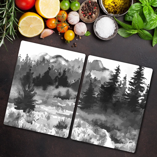Planche à Découper Décorative En Verre Trempé 80x52 Cm - Motif Aquarelle Nature - Marque Coloray - Neuf