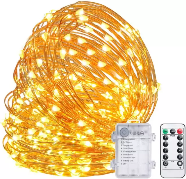 Fairy Lights 33Ft 100 LED String Lights Battery Operated with Remote Waterproof
