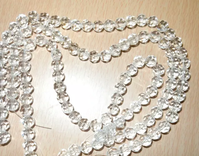 1 strand 8mm round clear sparkling cut faceted glass crystal about 43 beads