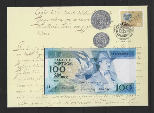 [PORTUGAL 1987 - Commemorative envelope with 100$00 banknote FIL 003931]