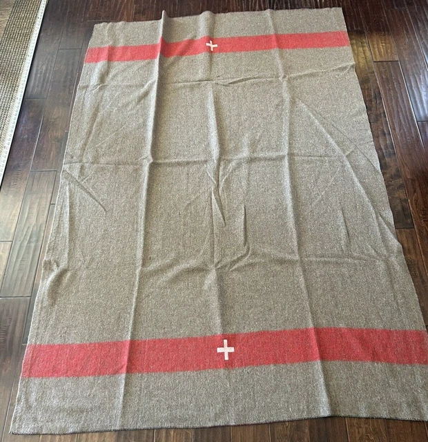 Swiss Army Military Style Wool Blanket Brown Red Camping Survival 82" x 56" Swiss Army Military Style Wool Blanket Brown Red Camping Survival 82" x 56"