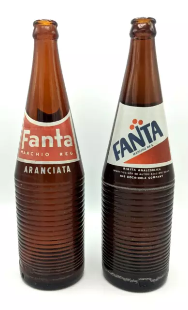 2 Bottiglie Fanta Aranciata Vintage Anni 60 70 80 Vetro Scuro Collezione