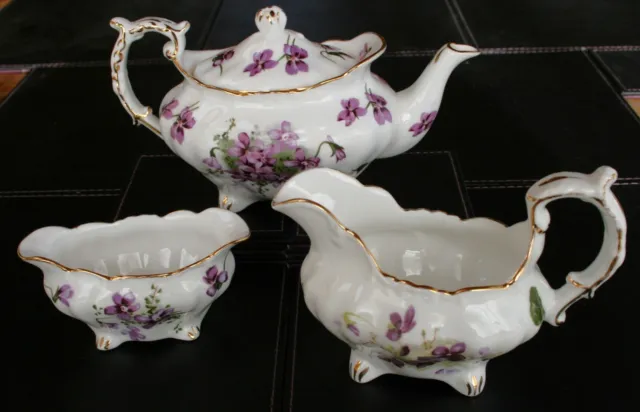 Hammersley Victorian Violets Teapot, Milk Jug and Sugar Bowl