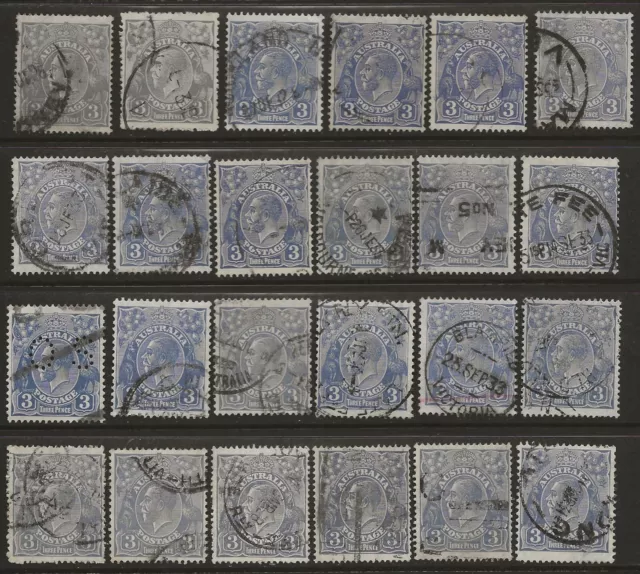KGV'S      GROUP of 3d BLUE  MIXED WATERMARKS    GREAT LOT