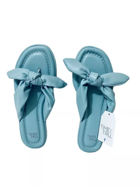 TIME AND TRU Women’s Blue Bow Thong Sandals / Flip Flops Memory Foam ...