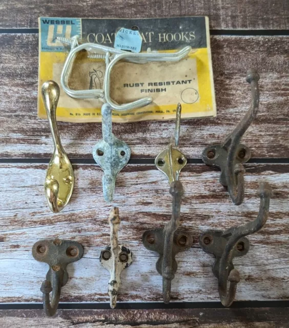 Lot Of 10 Mixed Coat Wall Hooks  Ornate Towel Hat Hangers Old & New