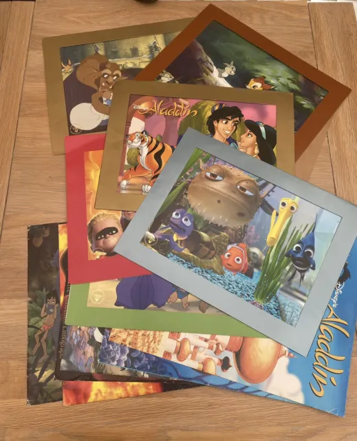 7 Disney Store Lithographs Some Double Sided Bambi Nemo Aladdin Jungle Book