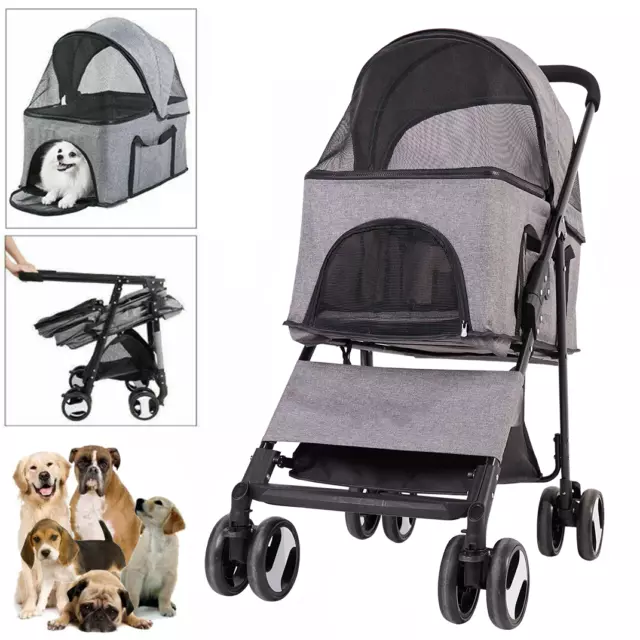 Cochecito coche buggy para perros pequeños medianos gatos mascotas con protección contra la lluvia