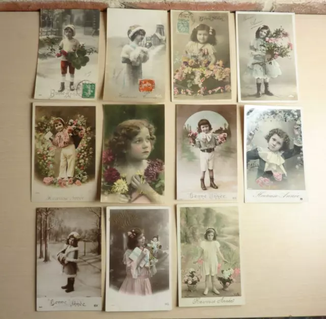 Lot De 11 Cartes Postales Anciennes Cpa Bonne Annee Jeunes Filles Enfants