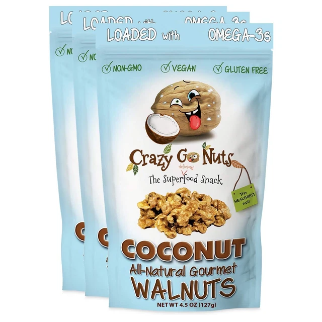Crazy Go Nuts Walnuts - Coconut, 4.5 Oz (3-Pack) - Healthy Snacks, Vegan, Gluten