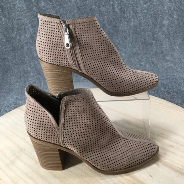 DV By Dolce Vita Boots Womens 9 Perforated Ankle Booties Heels Beige Fabric Zip