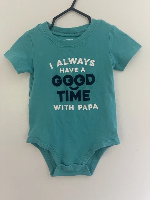 Carters Baby Boy Good Time With Papa Fuzzy Cotton Short Sleeve Bodysuit Aqua 18M