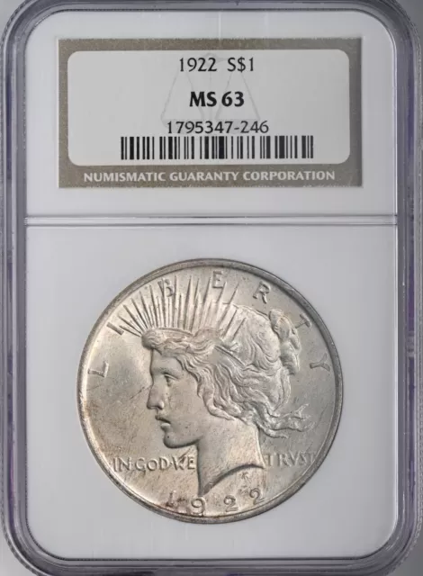 1922-P $1 Peace Silver Dollar Mint State Ngc Ms63  #1795347-246 Read Descrip