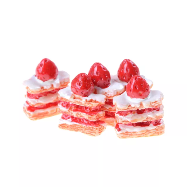 5pcs Mini Strawberry Cream Napoleon Cake Dollhouse Decor DSJO